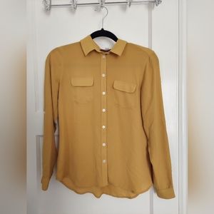 Loft Button Down Blouse Size Petite XS Mustard Yellow